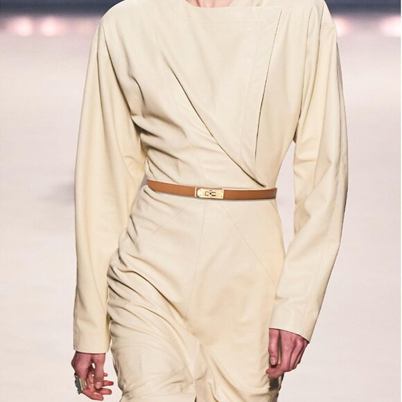 Women’s Leather Skinny Belt Adjustable Solid Color Alloy Turn Lock for Dresses - Picture 2 of 6